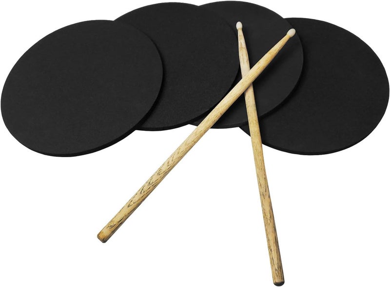 Xcel 4 Drum Practice Pads + 2 Drum Sticks - Portable for Snare, Drum Kits - Non Slip for Stability - 11 Inch Round x 3/8 Inch Thick (4 Drum Pads + 2 Drum Sticks) - Image 1